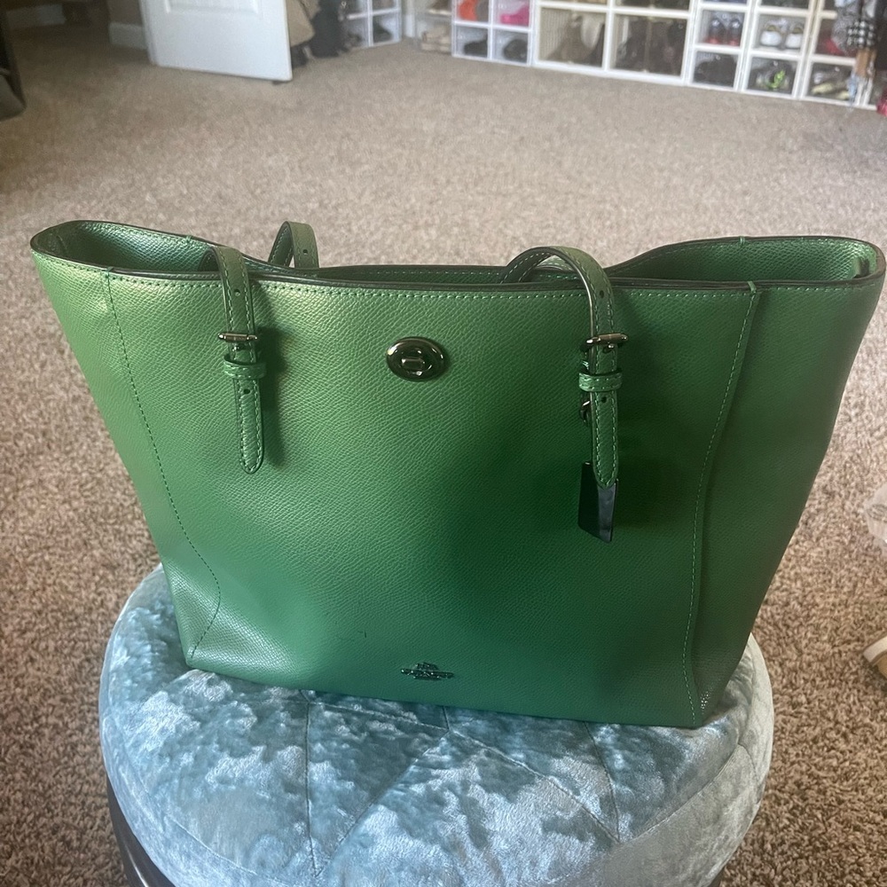 Coach Green Leather Tote Bag